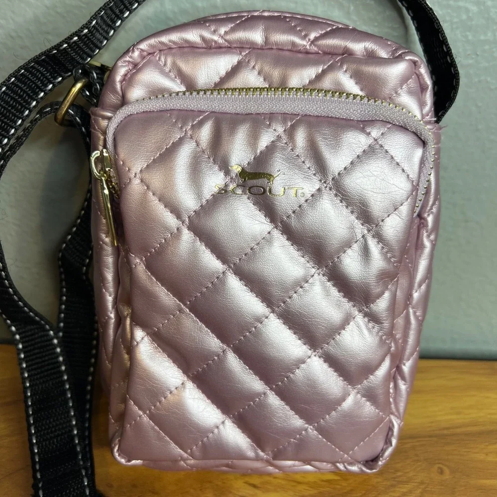 Scout Micromanager Quilted Crossbody Bag Small Metallic Pink Adjustable Casual
